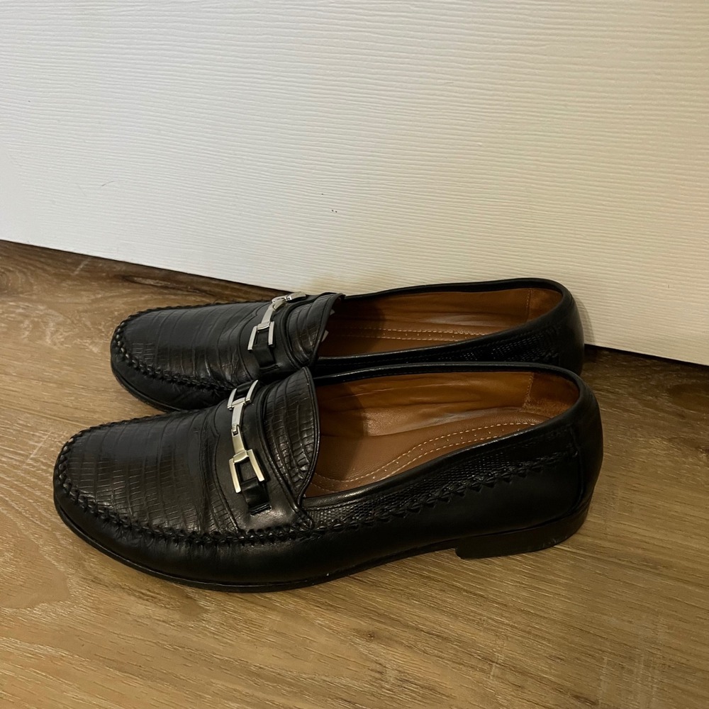 Domani Mens Bit Loafers Black Croc Embossed Leather Dress Shoes 10.5 M